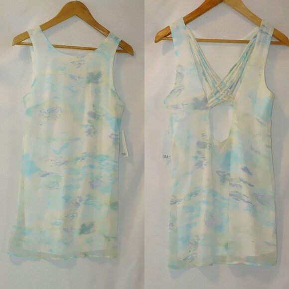 Tobi Sleeveless Tank Shift Dress Strappy Back Green Blue Off White Watercolor S - Picture 1 of 8